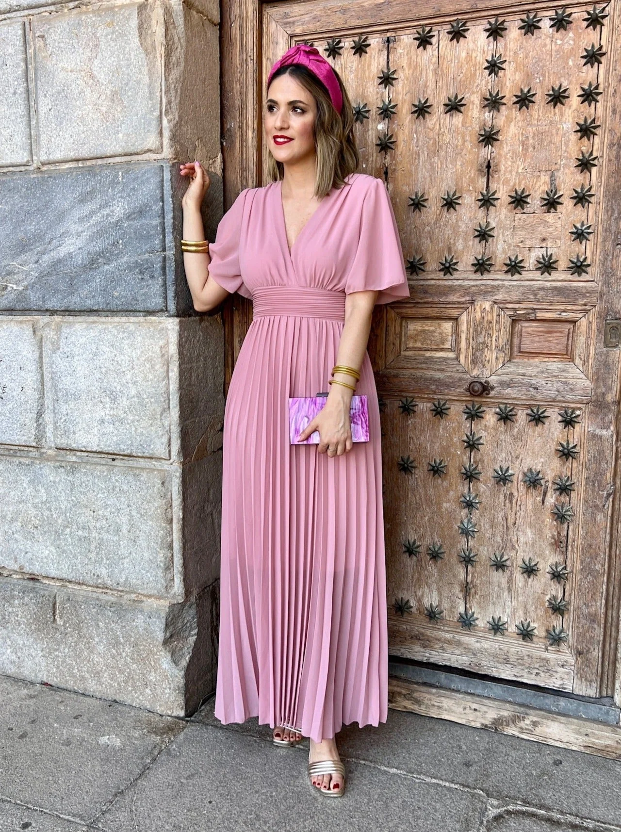 Vestido plisado rosa | Catalina